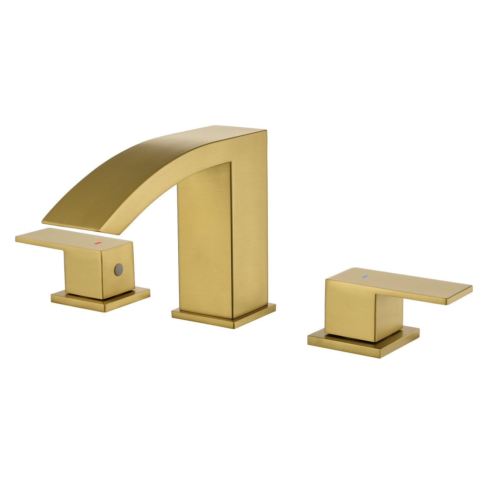 Leyso Square Bathroom Faucet Widespread Waterfall Bathroom Sink Faucet 3-Hole with Pop-Up Drain & Hot/Cold Hoses Two Handles Modern Sink Faucet for Vanity