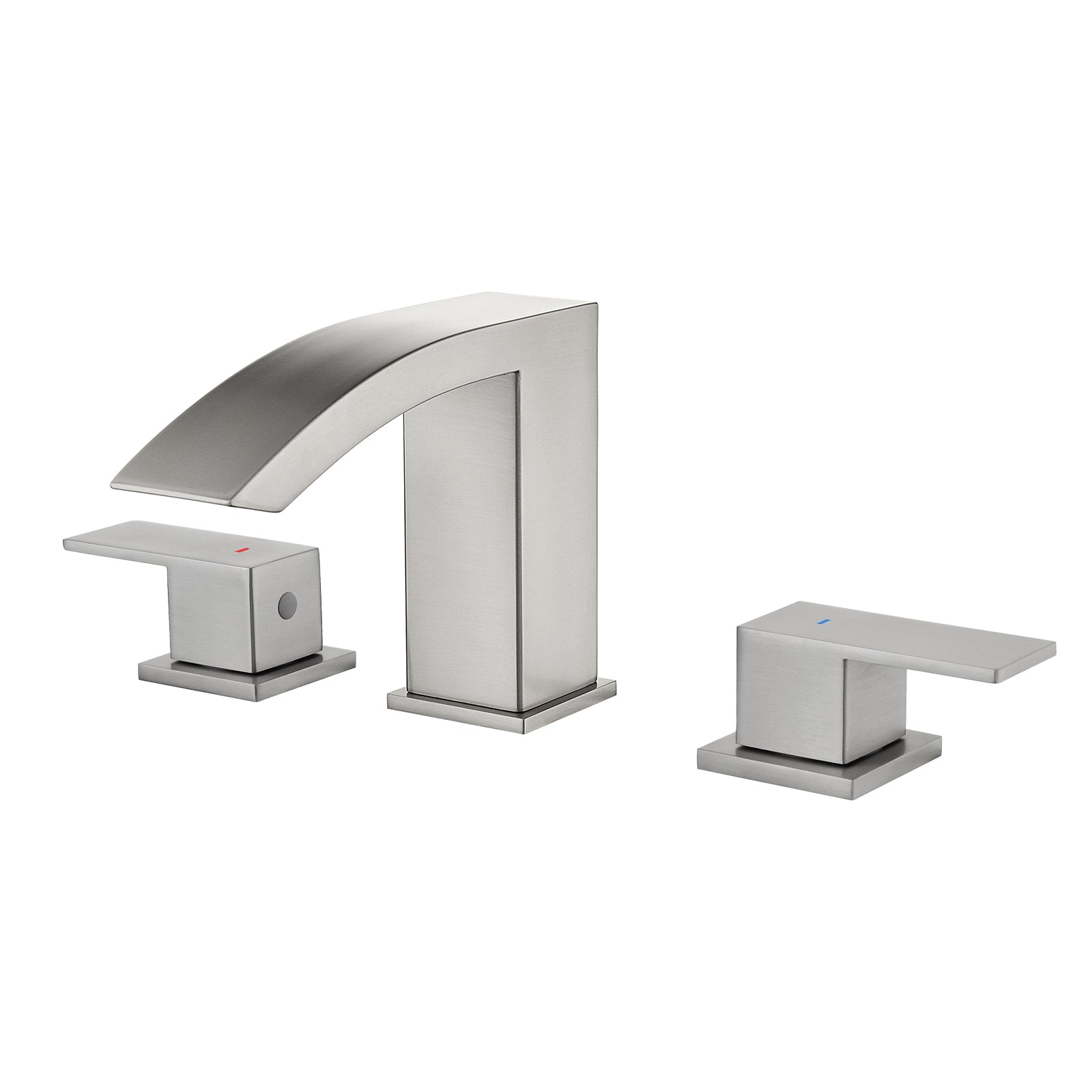 Leyso Square Bathroom Faucet Widespread Waterfall Bathroom Sink Faucet 3-Hole with Pop-Up Drain & Hot/Cold Hoses Two Handles Modern Sink Faucet for Vanity