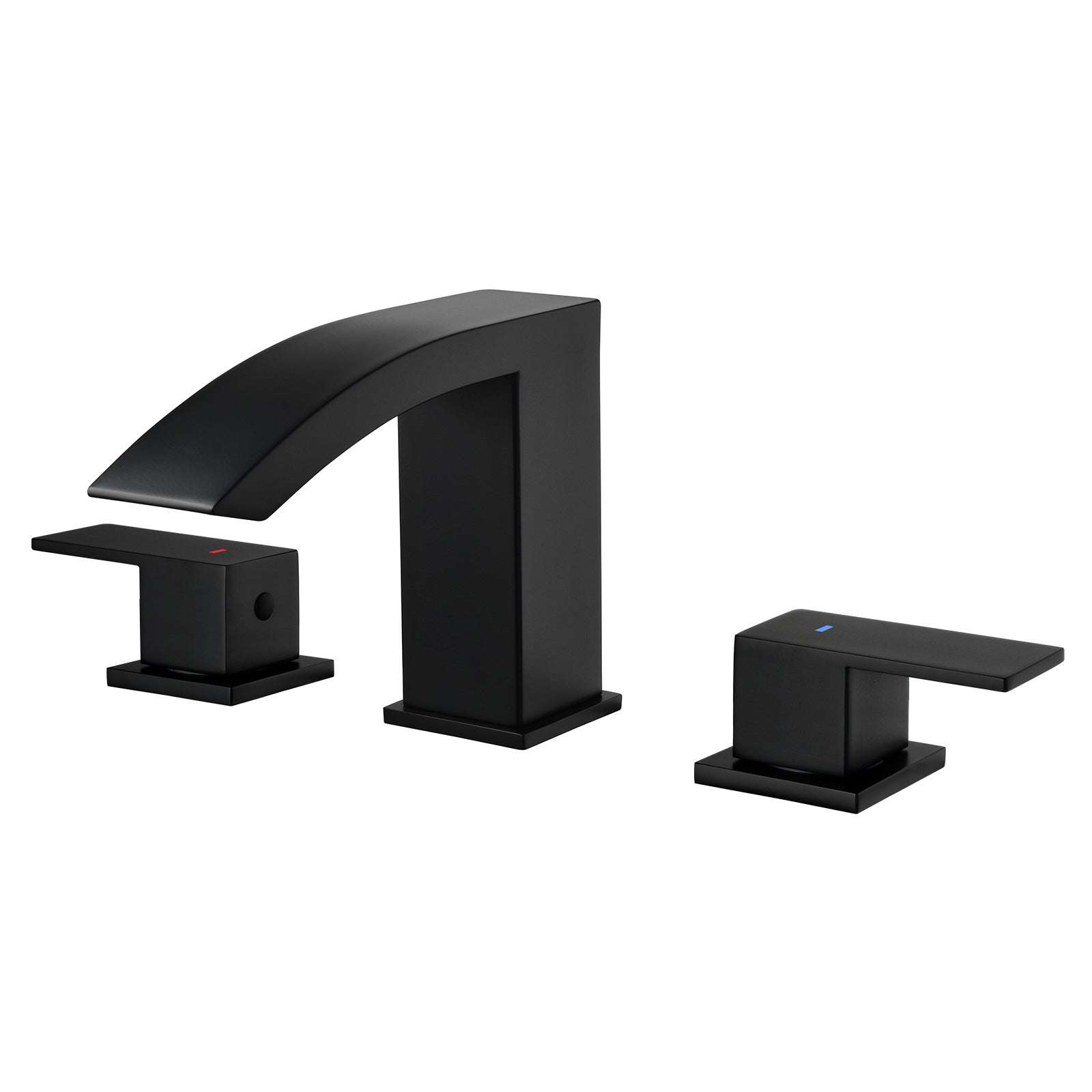 Leyso Square Bathroom Faucet Widespread Waterfall Bathroom Sink Faucet 3-Hole with Pop-Up Drain & Hot/Cold Hoses Two Handles Modern Sink Faucet for Vanity