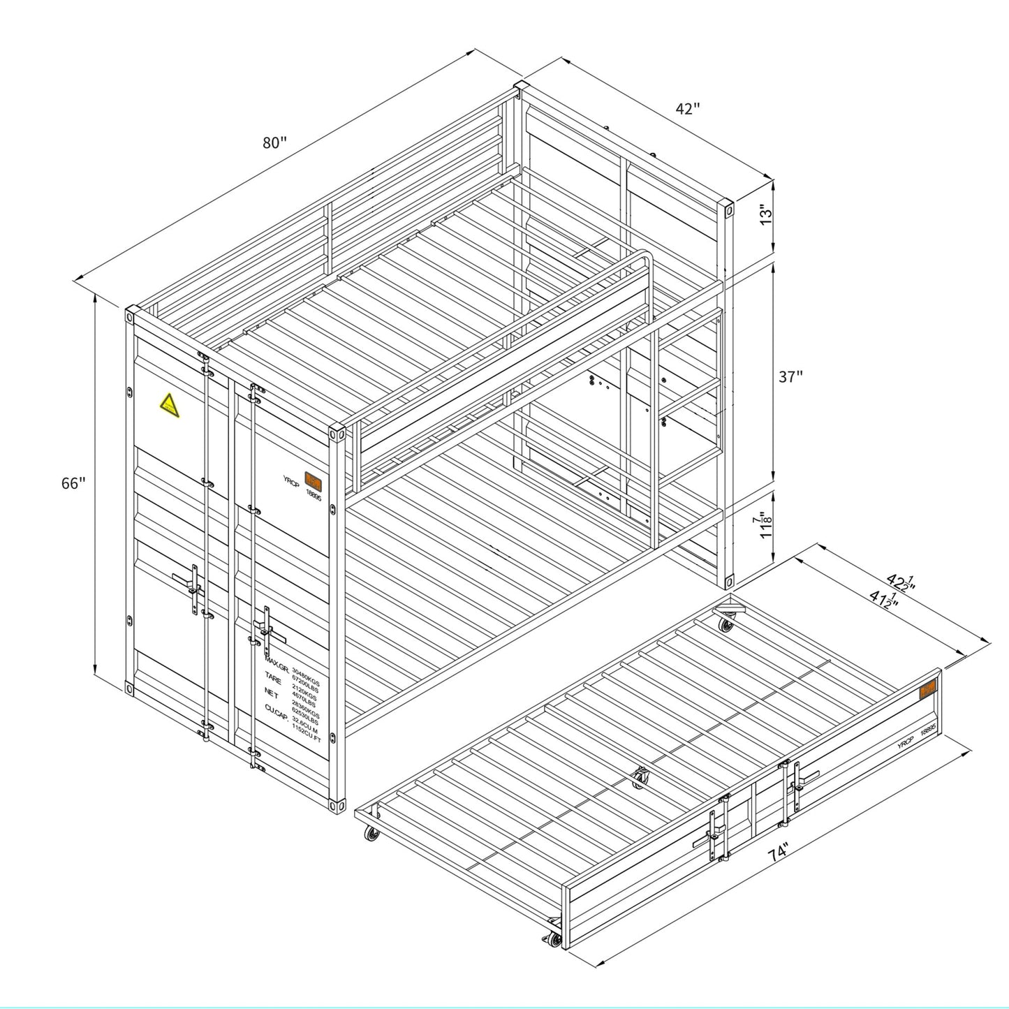 Dormily Twin Over Twin Metal Bunk Bed with Trundle, Twin Size Metal Bunk Beds Frame with Ladder Convertible Bunk Bed with Safety Guard Rails, 3 in 1 Bunk Beds No Box Spring Needed