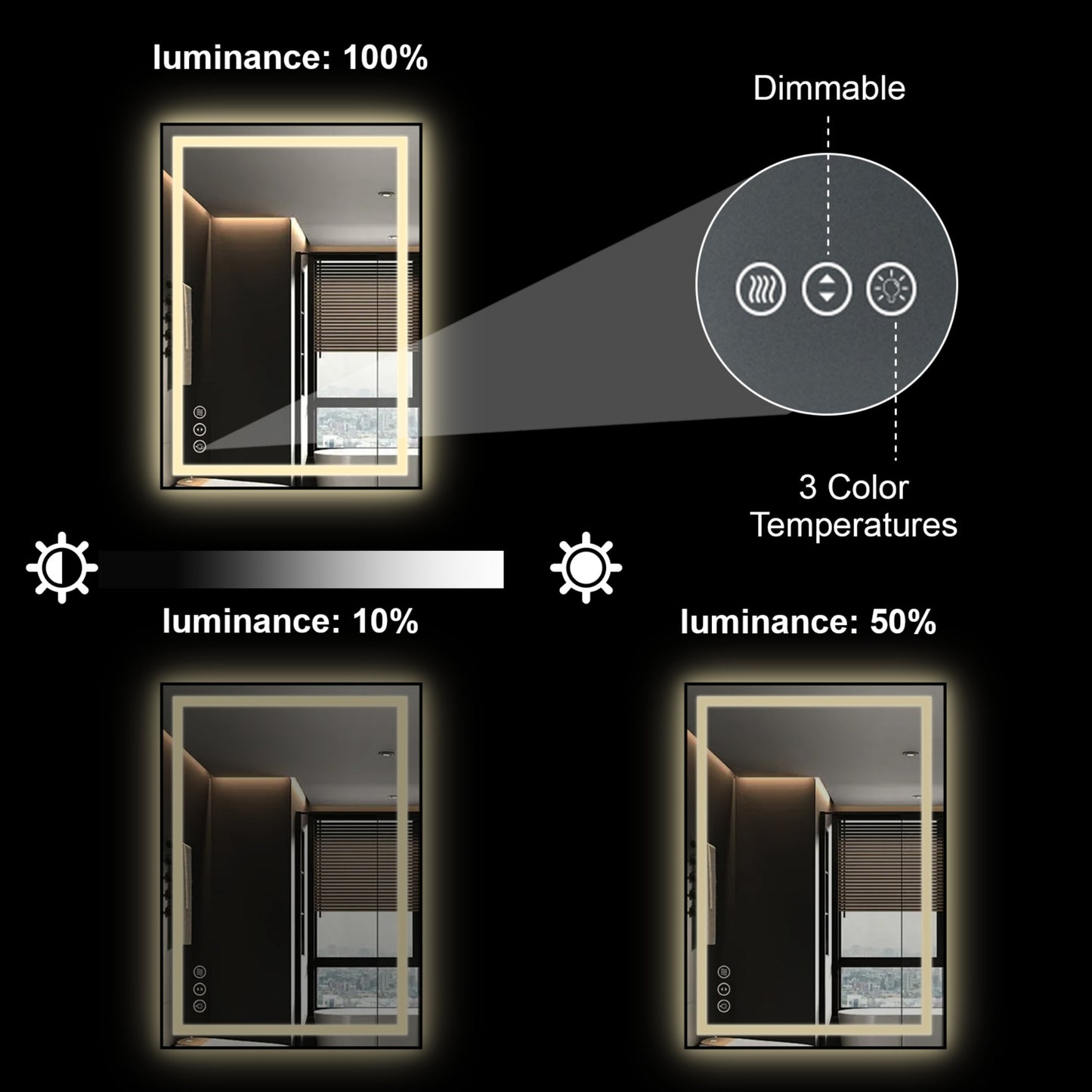 Awoco Black Framed Bathroom LED Mirror - Vanity Mirror with Backlit & Front Lit, Dimmable, Anti-Fog, Defog with Memory, Tempered Glass LED Mirror for Bathroom