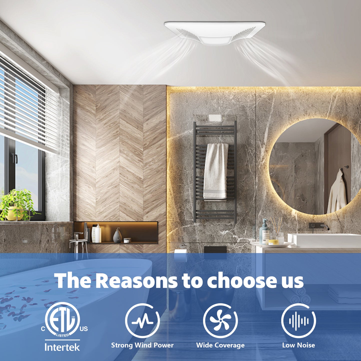 Awoco Bathroom Exhaust Fan 150 LED, Powerful CFM, Ultra-Quiet Sone, Bathroom Ceiling Fan with duct size variation, ETL Certified Ventilation Fan