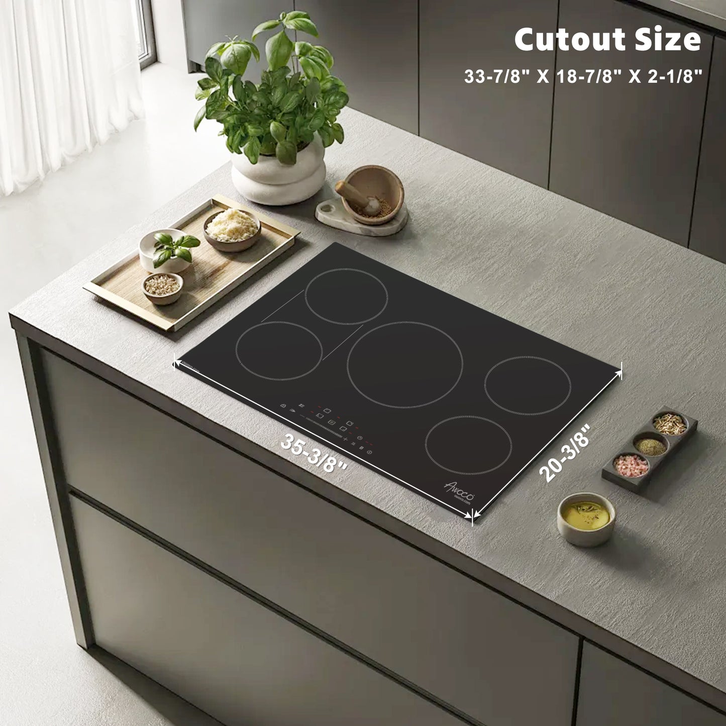 Awoco Induction Cooktop, built in Induction Stove Top, Electric Cooktop with Multiple Boost Burners with 9 power level, Residual Heat Indicator, Child Safety Lock, 220-240V with hard wire