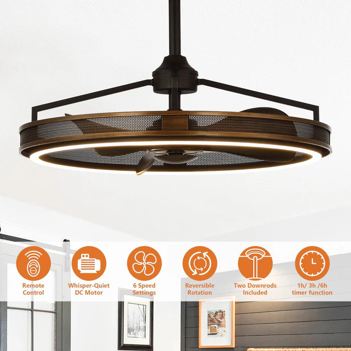 27" Jarpur Industrial Ceiling Fan - LED Lighting, Remote Control, Downrod Mount
