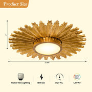 Golden Sunburst 2-Light Flush Mount Ceiling Light - Mid-Century Fixture
