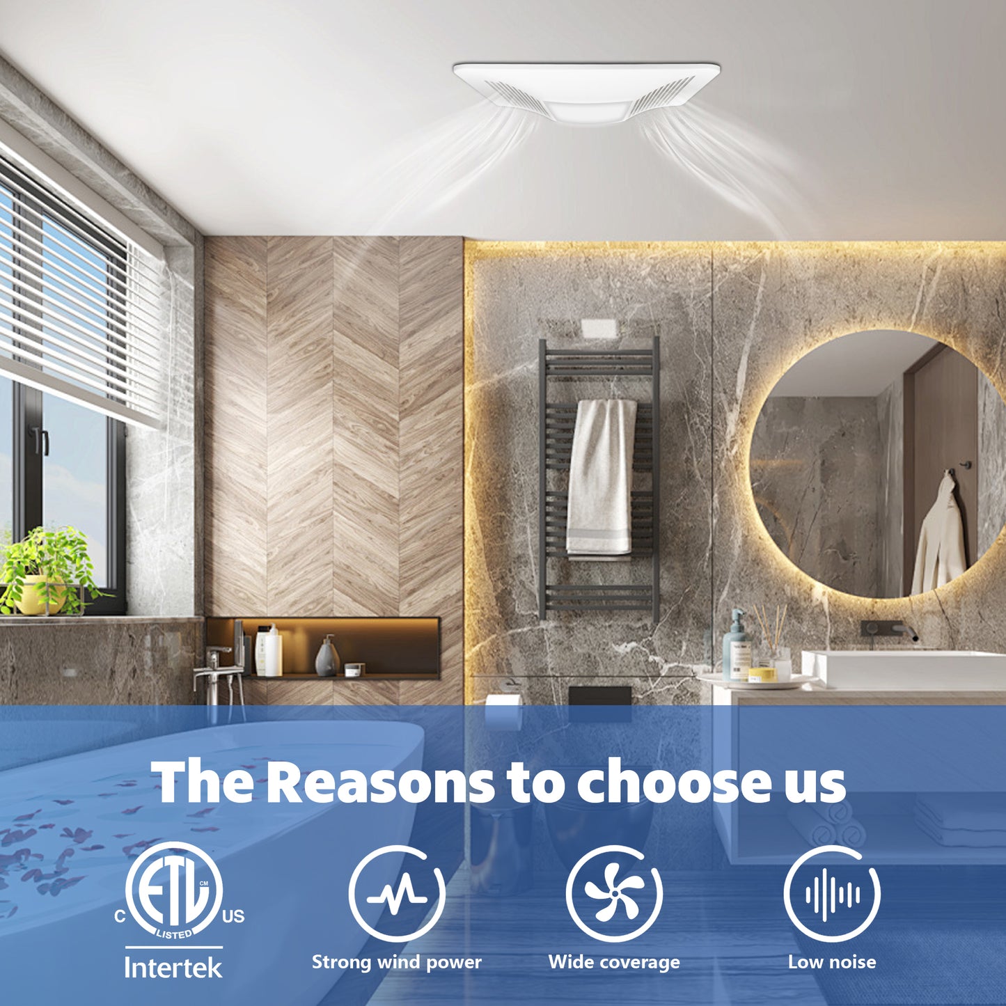 Awoco Bathroom Exhaust Fan 120 LED, Powerful CFM, Ultra-Quiet Sone, Bathroom Ceiling Fan with duct size variation, ETL Certified Ventilation Fan