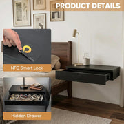 Hidden Storage RFID Lock Concealment Floating Shelf Wooden Secret Drawer Night Stand