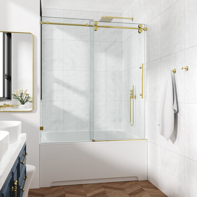 COZY 76" x 60" Frameless Sliding Tub Shower Door | 3/8" Tempered Glass
