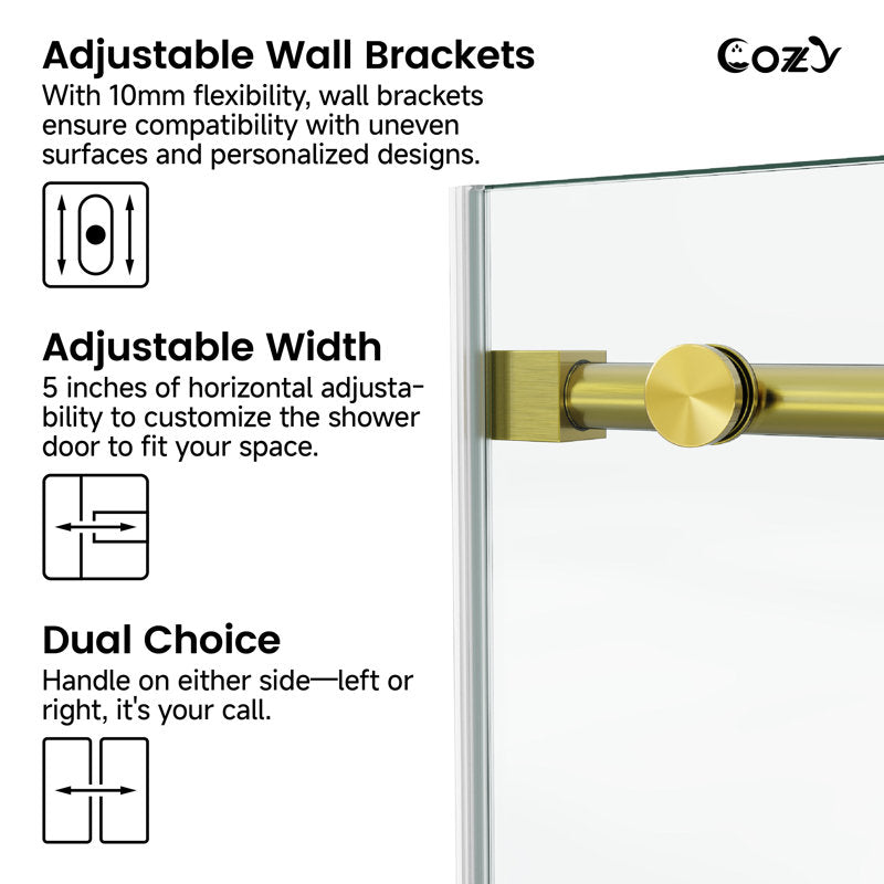 COZY 72" x 76" Frameless Sliding Shower Door | 3/8" Tempered Glass