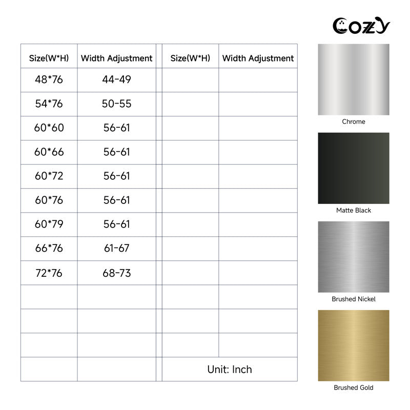 COZY 54" x 72" Frameless Sliding Shower Door | 3/8" Tempered Glass