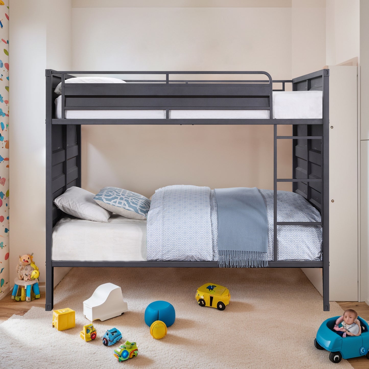 Dormily Full Over Full Metal Bunk Bed with Sturdy Guard Rail, Heavy Duty Full Size Metal Bunk Beds Frame with Ladder, Industrial Bunk Beds, No Box Spring Needed