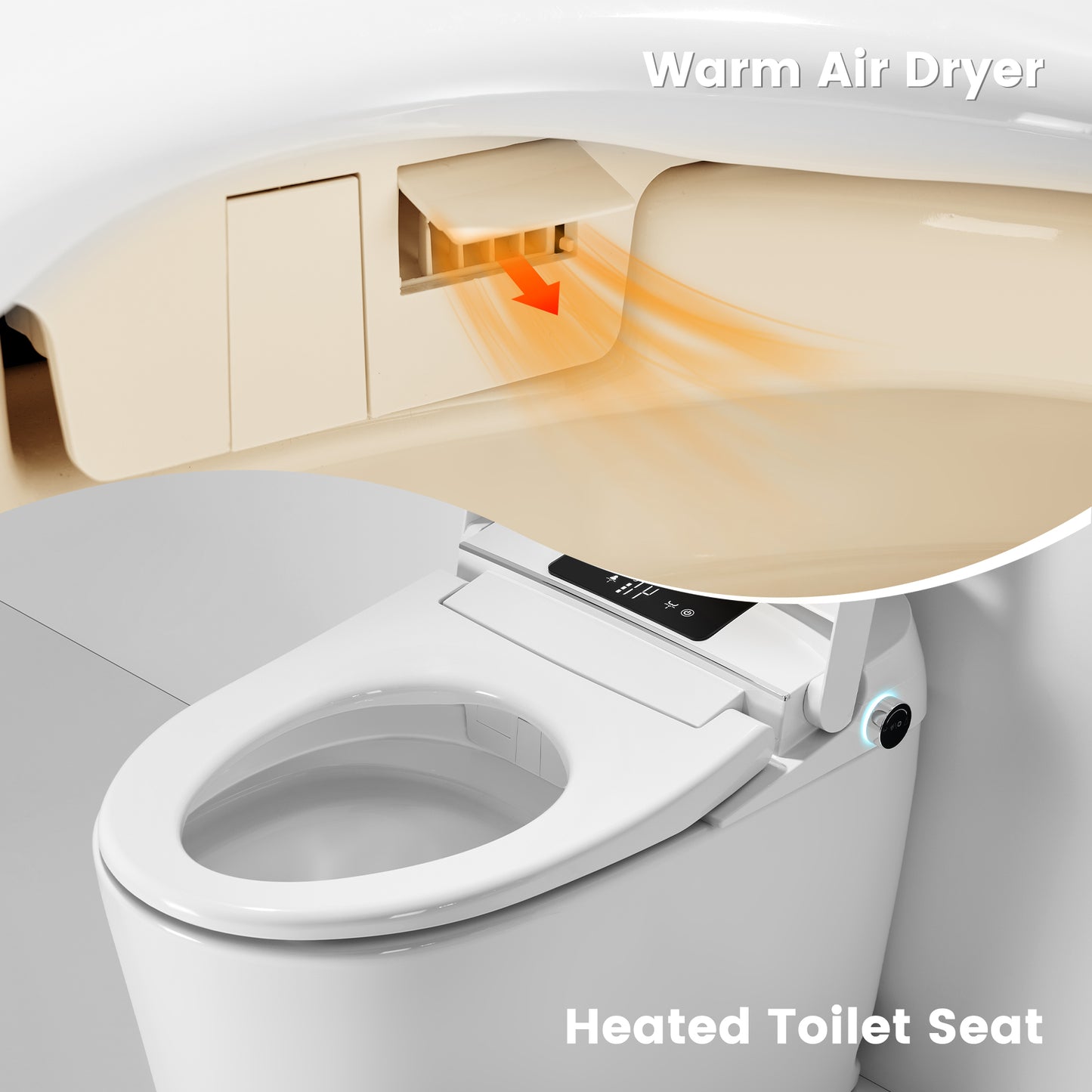 Awoco Smart Toilet with Bidet, One Piece Bidet Toilet with Heated Seat, Auto Open & Close Lid, Foot Sensor Flush, Warm Water Wash & Dryer, Wireless Remote, LED Display