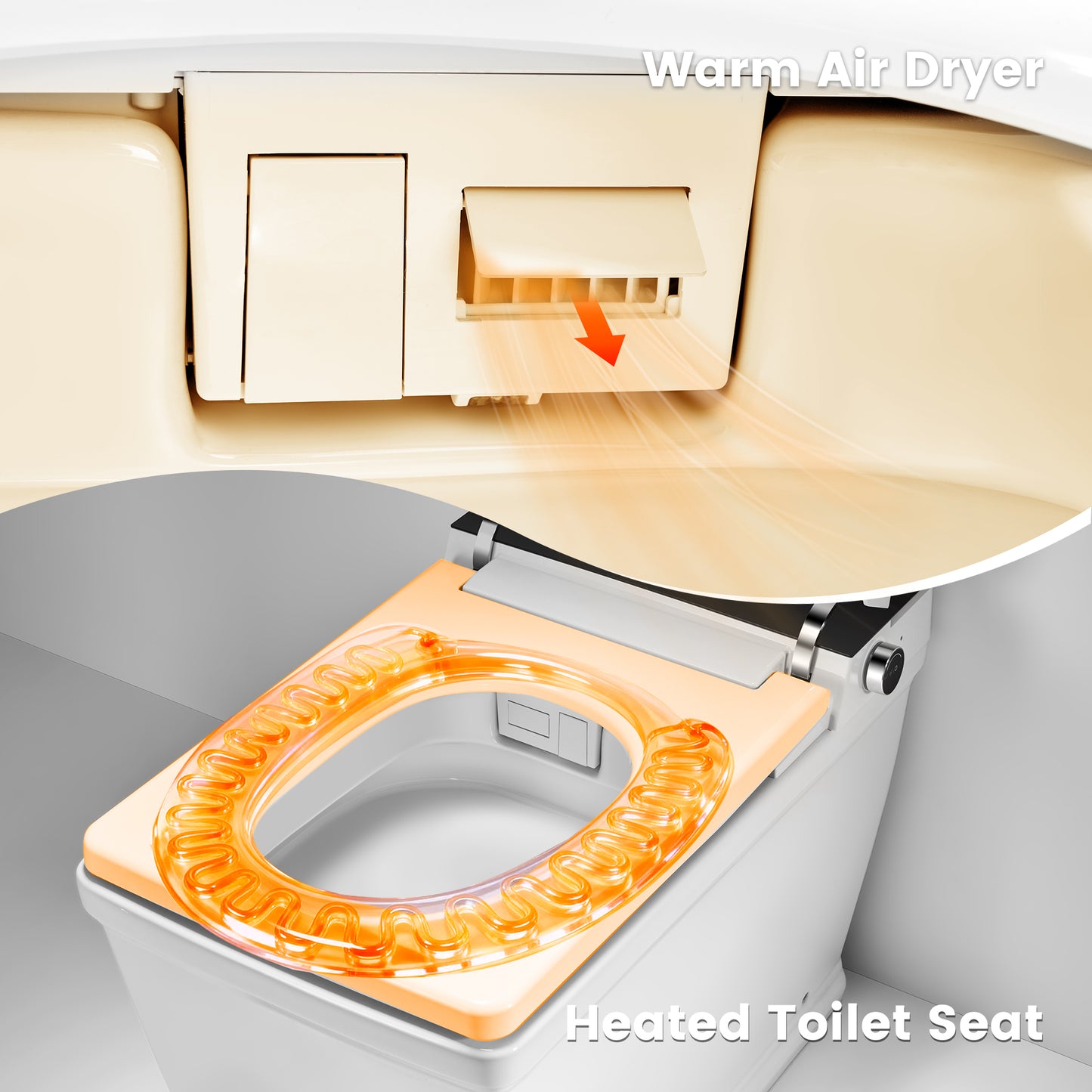 Awoco Smart Bidet Toilet, Smart Bidet with Toilet Built in, Heated Seat, Auto Open & Close Lid Seat, Foot Sensor Operation, Auto Flush, Warm Water & Dryer, Remote Control, LED Display