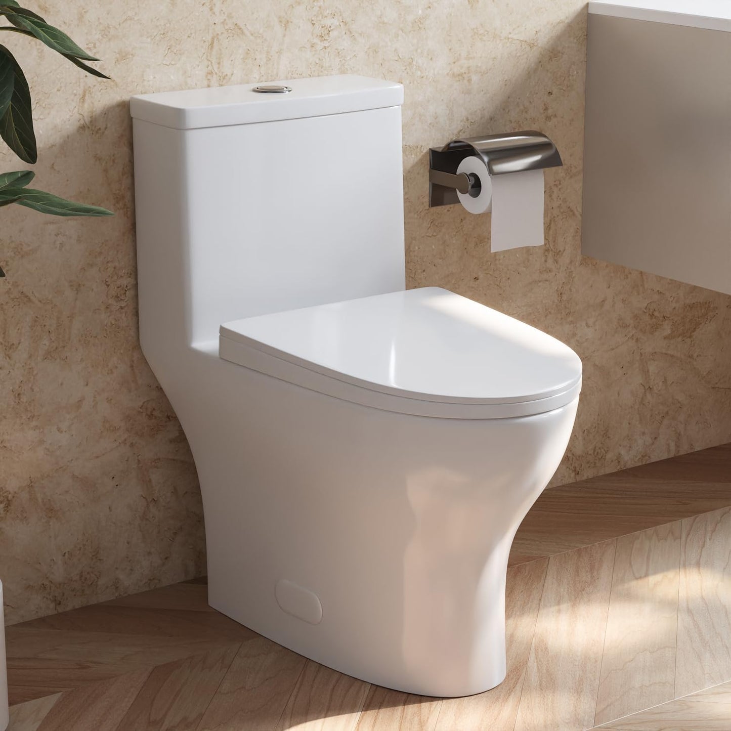 One-Piece Compact Elongated Toilet - Chair Height, Dual Flush 1000g MaP, Soft Close Seat, 12" Rough-In