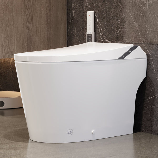 Tankless Smart Bidet Toilet - Auto Flush, ADA Height, Foam Shield, Heated Seat & Warm Air Dryer