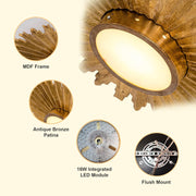 Golden Sunburst 2-Light Flush Mount Ceiling Light - Mid-Century Fixture