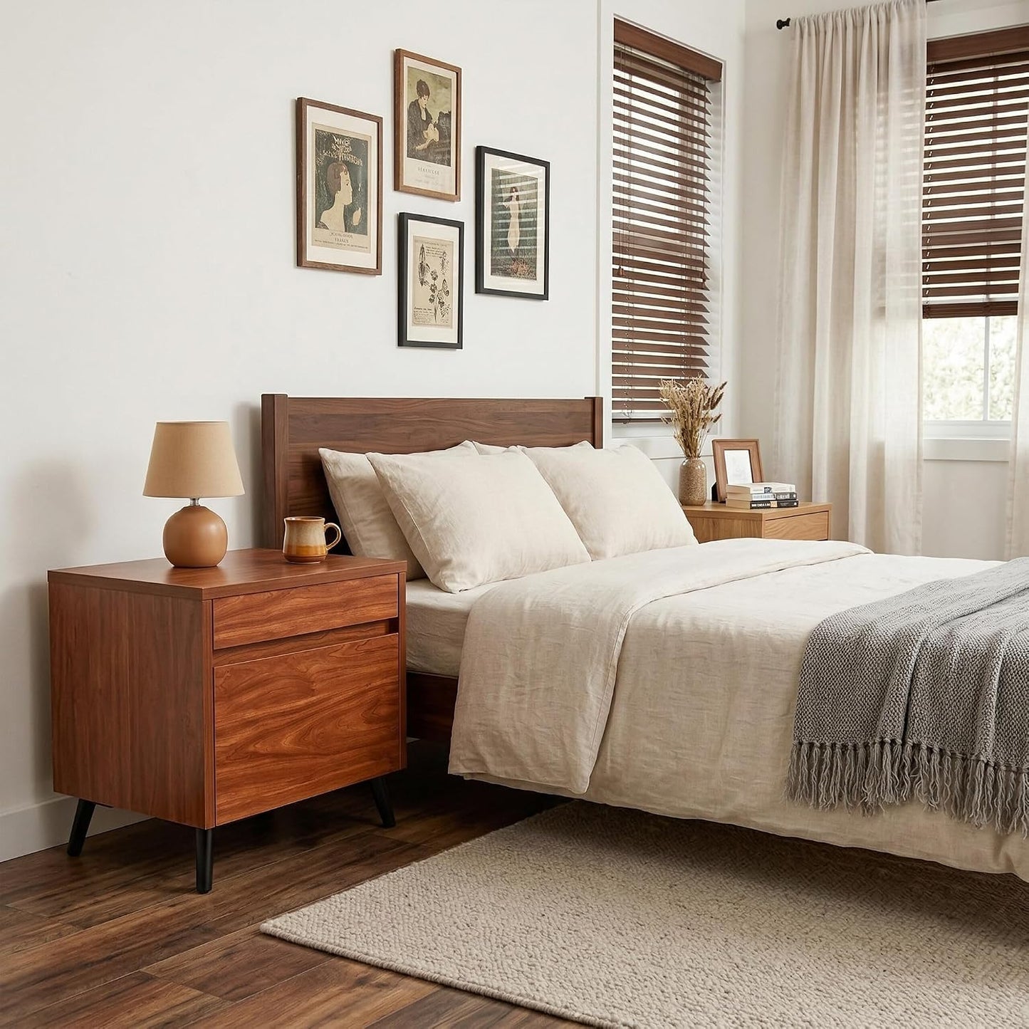 Dormily Hidden Storage Drawer Nightstand Bedside Table, Walnut