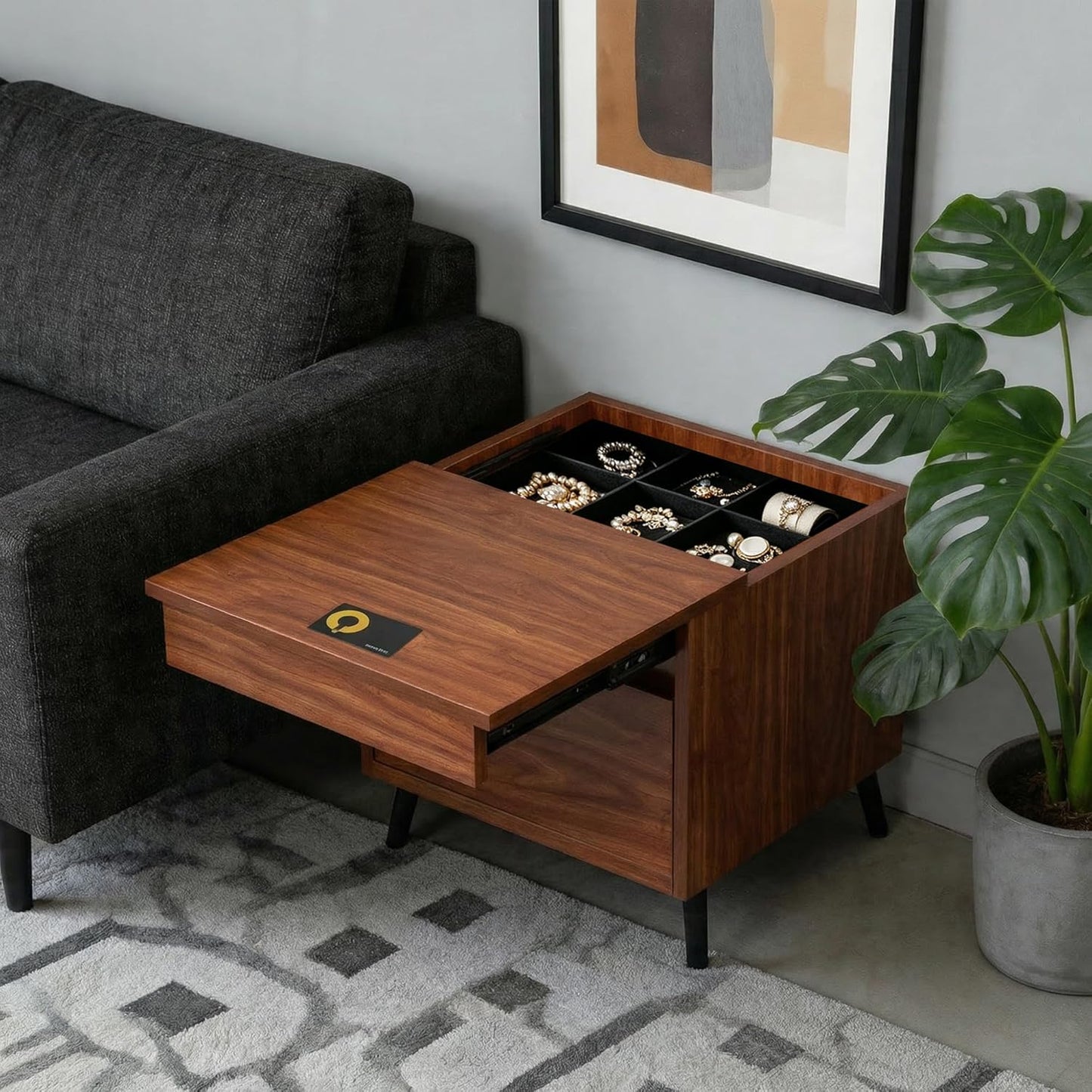 Dormily Hidden Storage Drawer Nightstand Bedside Table, Walnut