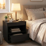Dormily Hidden Storage Drawer Nightstand Bedside Table, Matte Black