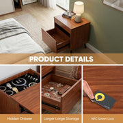 Dormily Hidden Storage Drawer Nightstand Bedside Table, Walnut