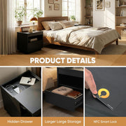 Dormily Hidden Storage Drawer Nightstand Bedside Table, Matte Black