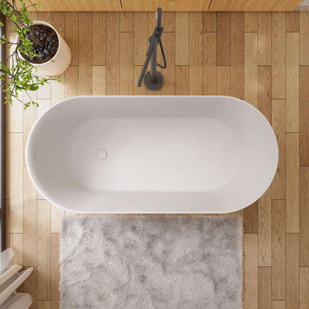 Rbrohant Solid Surface Freestanding Soaking Tub with Drain Kit