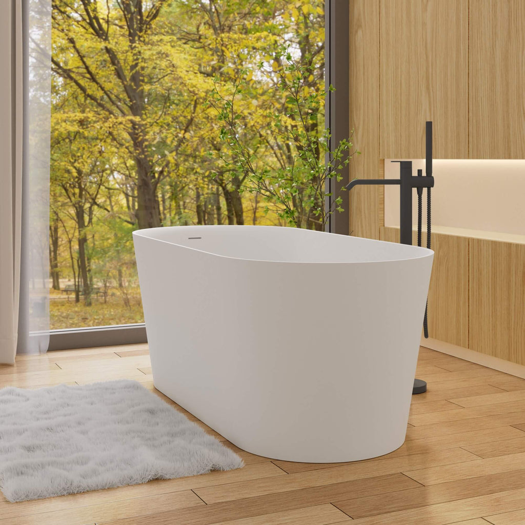 Rbrohant Solid Surface Freestanding Soaking Tub with Drain Kit