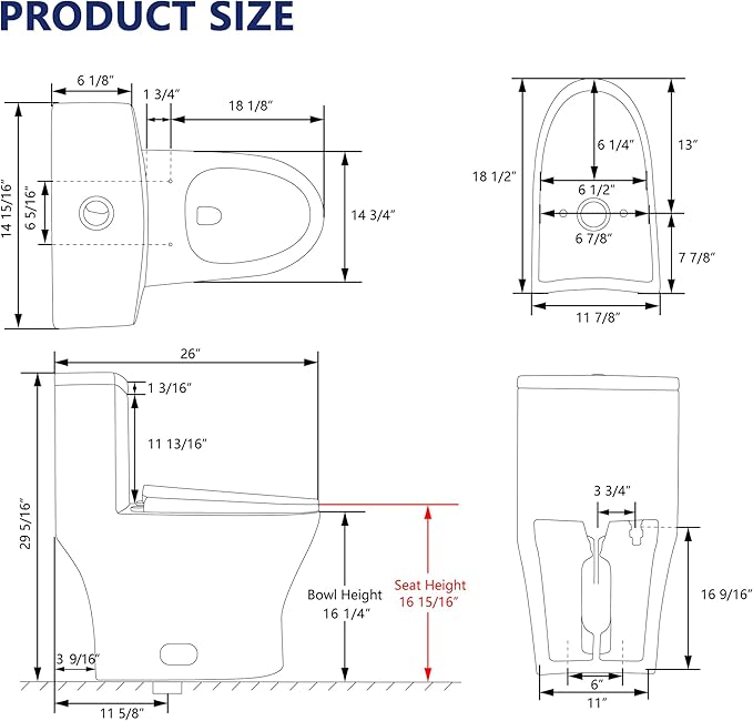 One-Piece Compact Elongated Toilet - Chair Height, Dual Flush 1000g MaP, Soft Close Seat, 12" Rough-In