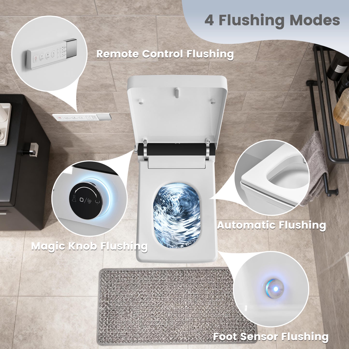 Awoco Smart Bidet Toilet, Smart Bidet with Toilet Built in, Heated Seat, Auto Open & Close Lid Seat, Foot Sensor Operation, Auto Flush, Warm Water & Dryer, Remote Control, LED Display