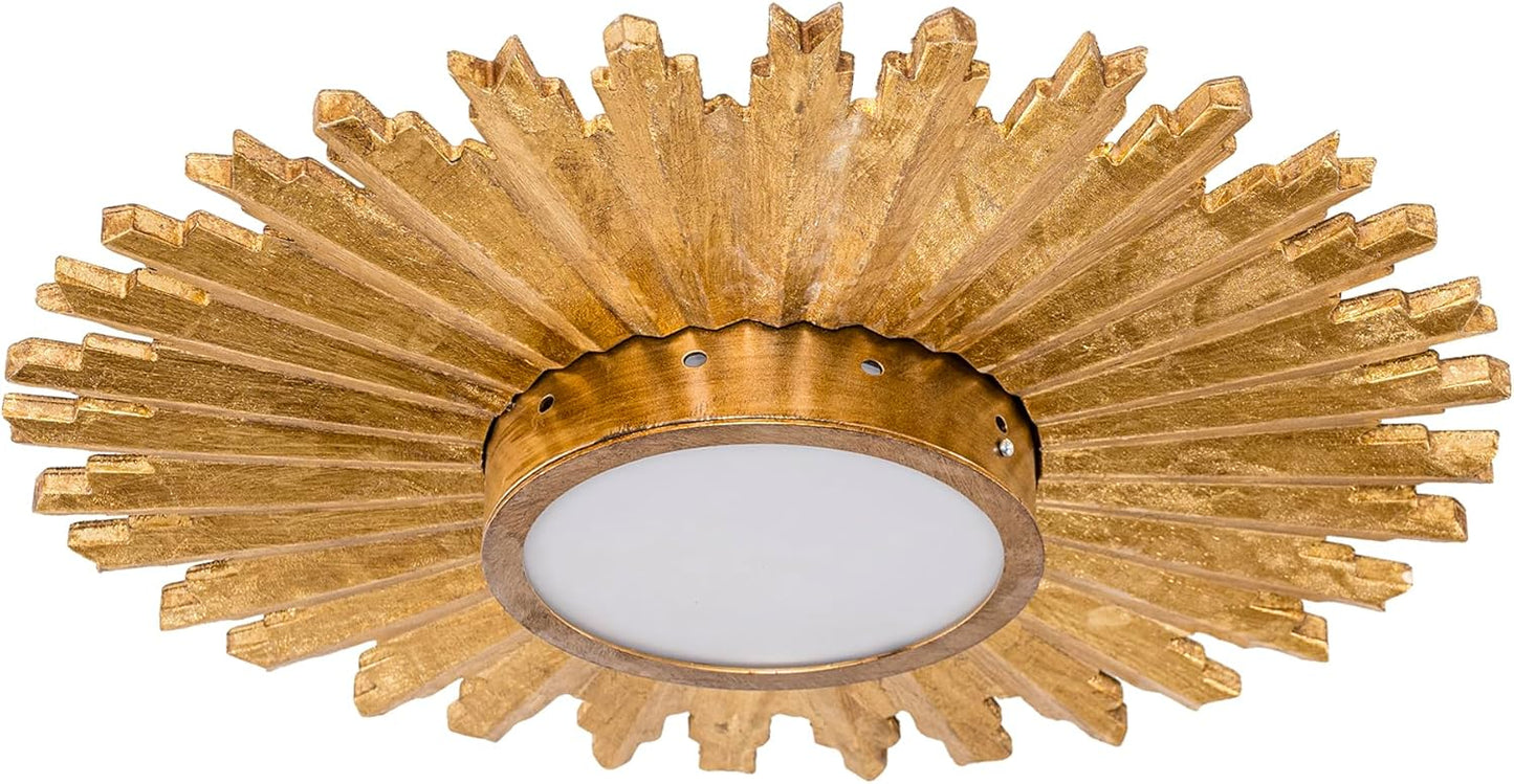 Golden Sunburst 2-Light Flush Mount Ceiling Light - Mid-Century Fixture