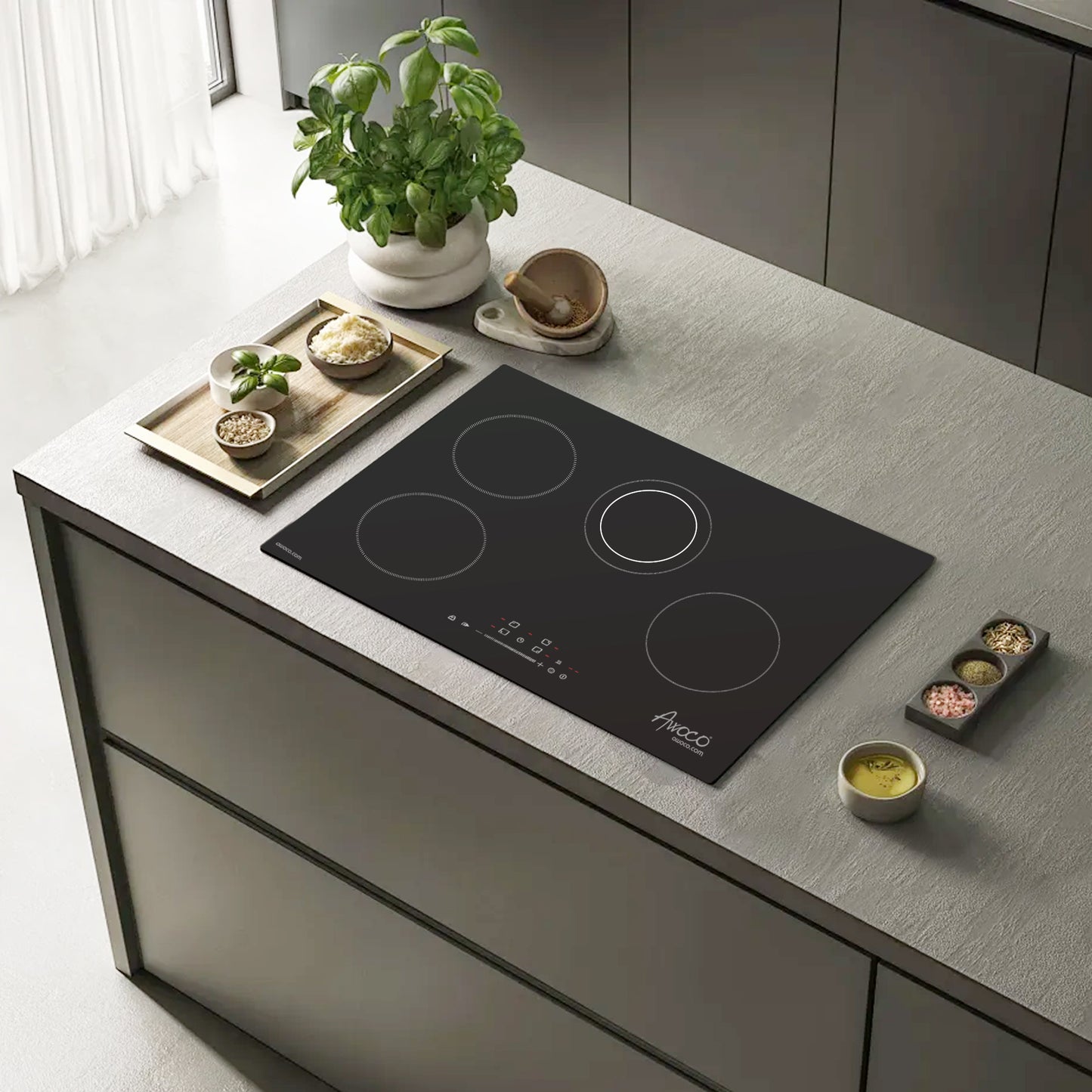 Awoco Ceramic Cooktop, Electric Stove with Multiple Burners with hard wire, 9 Power Levels Digital Timer Child Lock, Residual Heat Indicator, Automatic Shut-Off Easy Clean Touch Panel, 220-240V