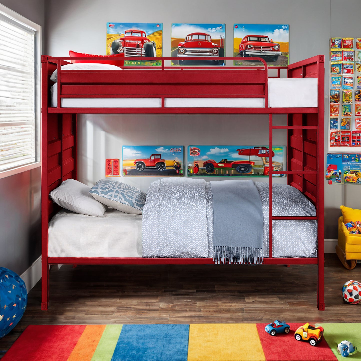 Dormily Full Over Full Metal Bunk Bed with Sturdy Guard Rail, Heavy Duty Full Size Metal Bunk Beds Frame with Ladder, Industrial Bunk Beds, No Box Spring Needed