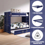 Dormily Twin Over Twin Metal Bunk Bed with Trundle, Twin Size Metal Bunk Beds Frame with Ladder Convertible Bunk Bed with Safety Guard Rails, 3 in 1 Bunk Beds No Box Spring Needed