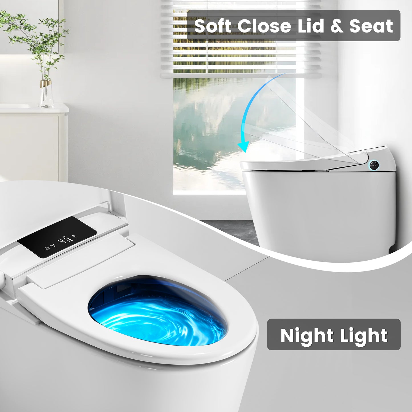 Awoco Smart Toilet with Bidet, One Piece Bidet Toilet with Heated Seat, Auto Open & Close Lid, Foot Sensor Flush, Warm Water Wash & Dryer, Wireless Remote, LED Display