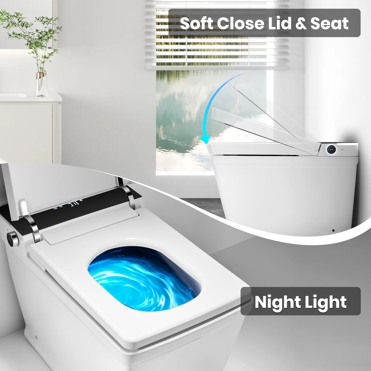 Awoco Smart Bidet Toilet, Smart Bidet with Toilet Built in, Heated Seat, Auto Open & Close Lid Seat, Foot Sensor Operation, Auto Flush, Warm Water & Dryer, Remote Control, LED Display
