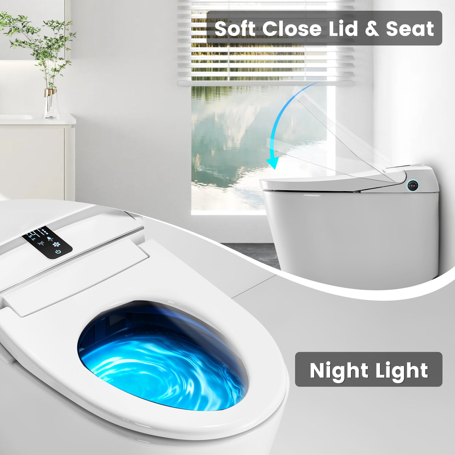 Awoco Smart Toilet with Bidet, Smart Bidet Toilet with Heated Seat, Auto Open Close, Foot Sensor, Auto Flush, Warm Water & Dryer, Remote Control, Digital Display, One Piece Toilet with Tank