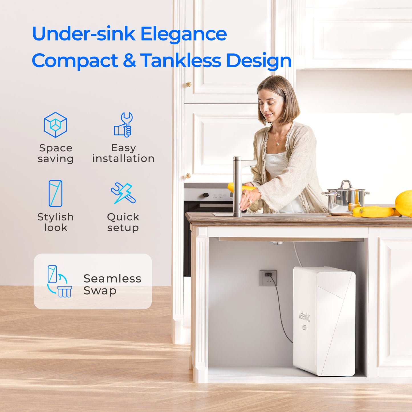 Waterdrop X12 White Tankless Reverse Osmosis System | 1200 GPD | 11-Stage Filtration | UV Sterilization | Alkaline Mineral Technology | Smart Faucet | NSF/ANSI 42, 58 & 372 Certified