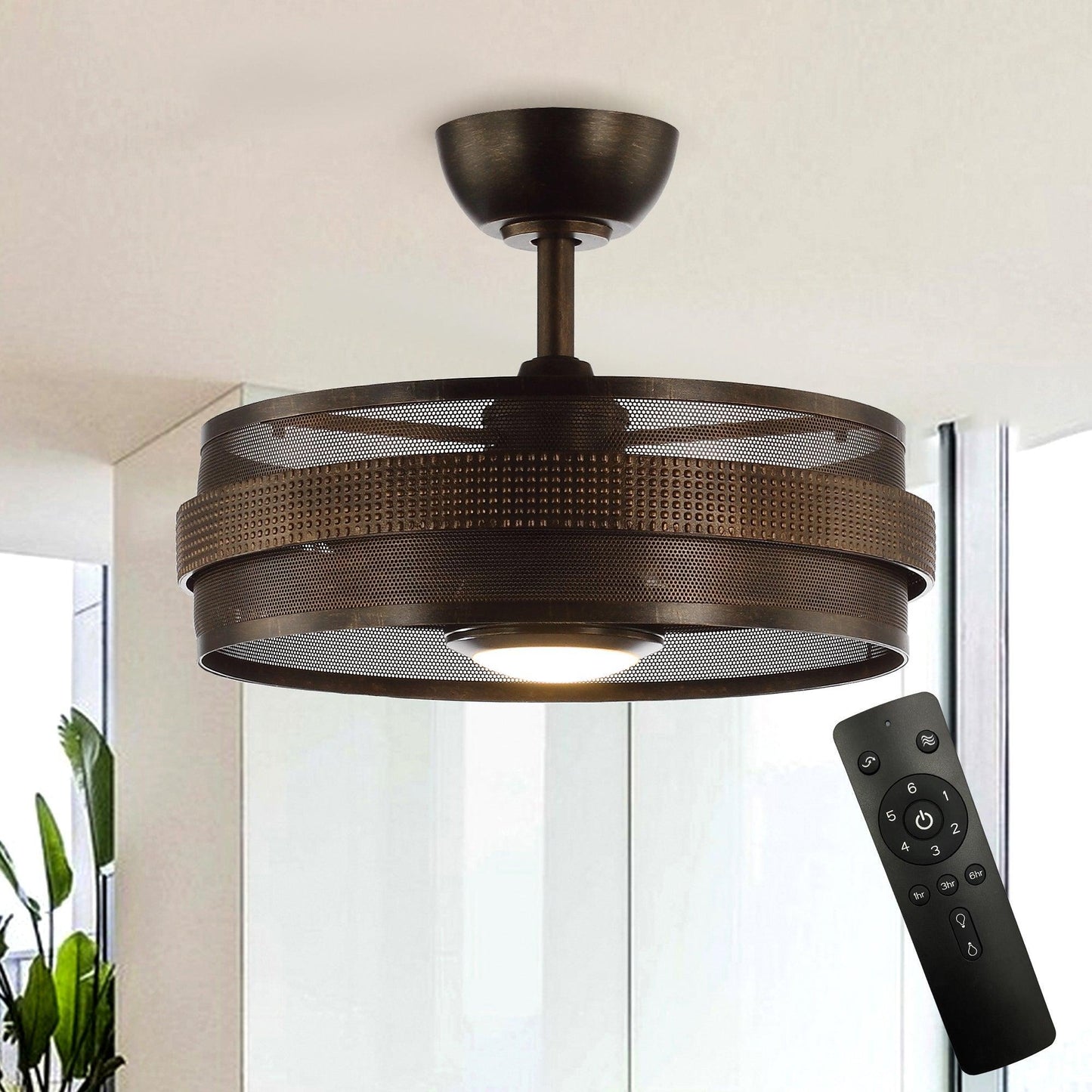 21" Nilgiri Industrial Ceiling Fan - DC Motor, LED Light, Remote, Reversible