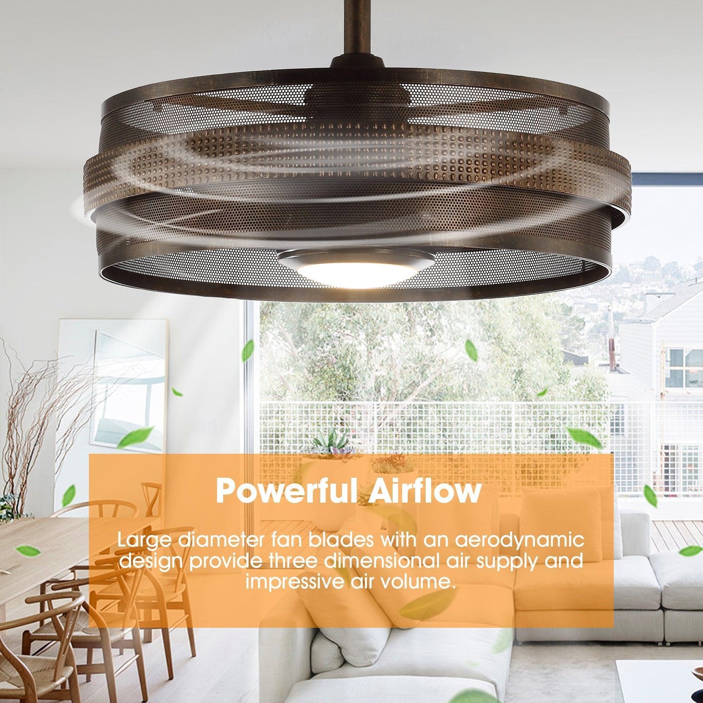 21" Nilgiri Industrial Ceiling Fan - DC Motor, LED Light, Remote, Reversible