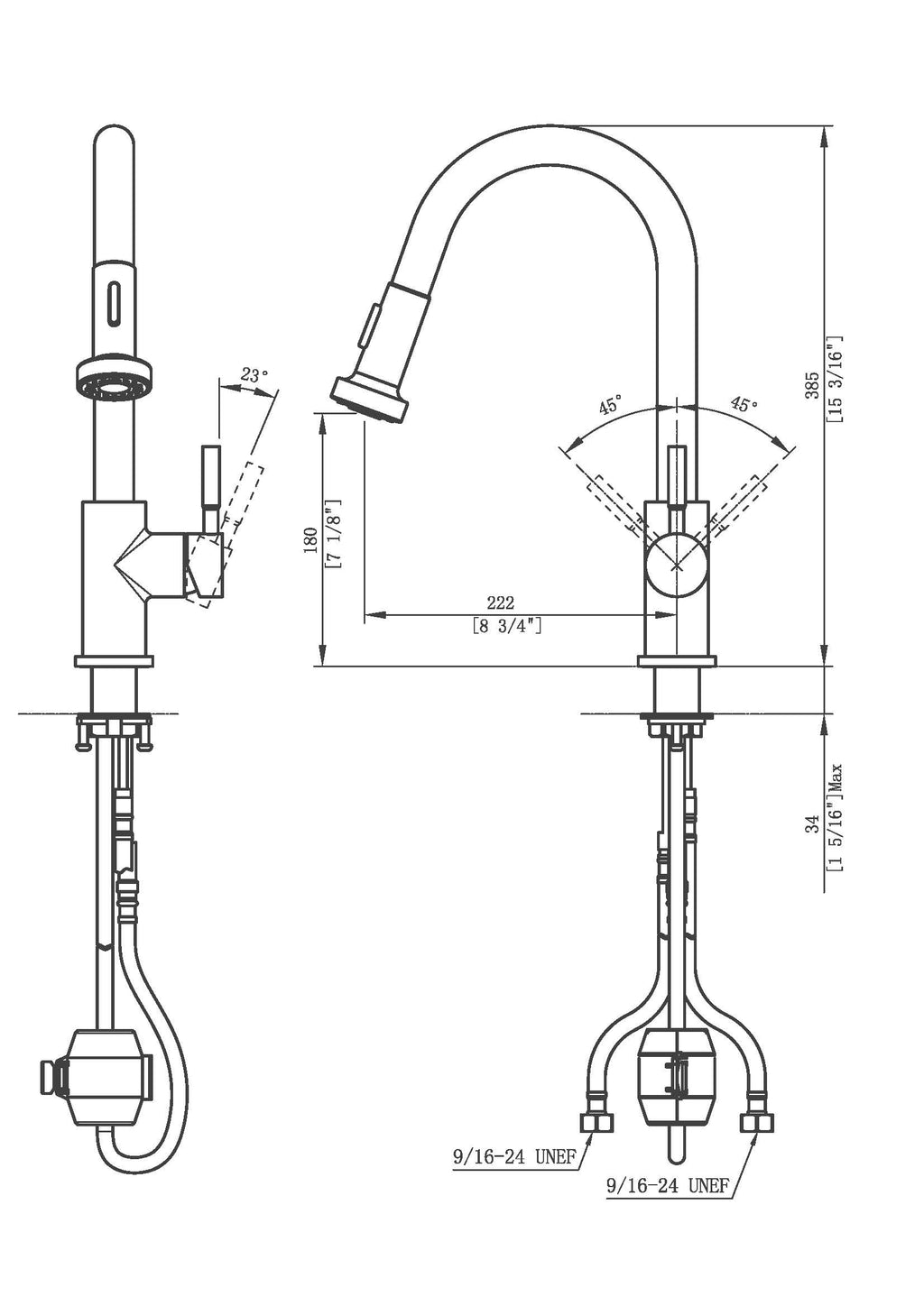 AA Faucet Pull-Down Stainless Steel Kitchen Faucet w/ Single Handle High Arc Sprayer (AR-D3411)
