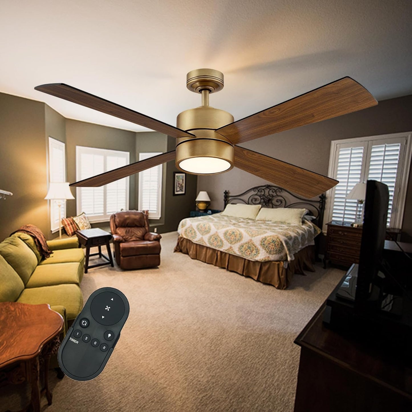 52" Bucholz Ceiling Fan - Natural Brass Finish, Downrod Mount