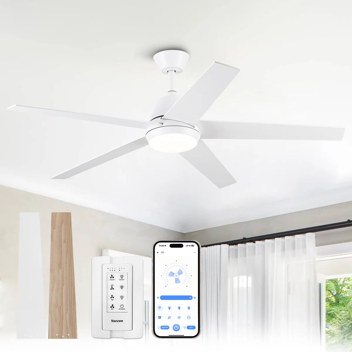 52" Vaczon Otis LED Ceiling Fan - App & Remote Control, Downrod Mount