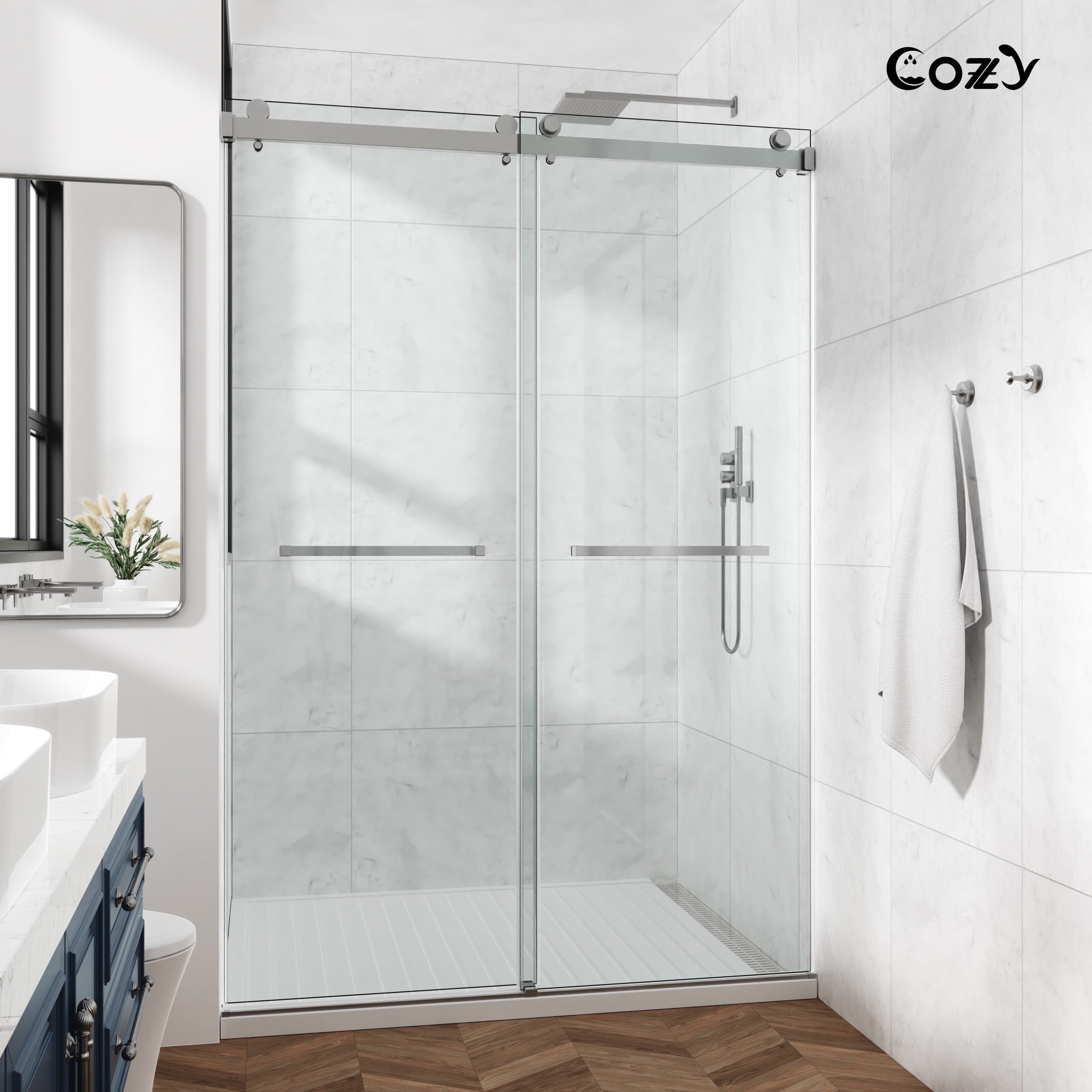 COZY 54" x 72" Frameless Sliding Shower Door | 3/8" Tempered Glass