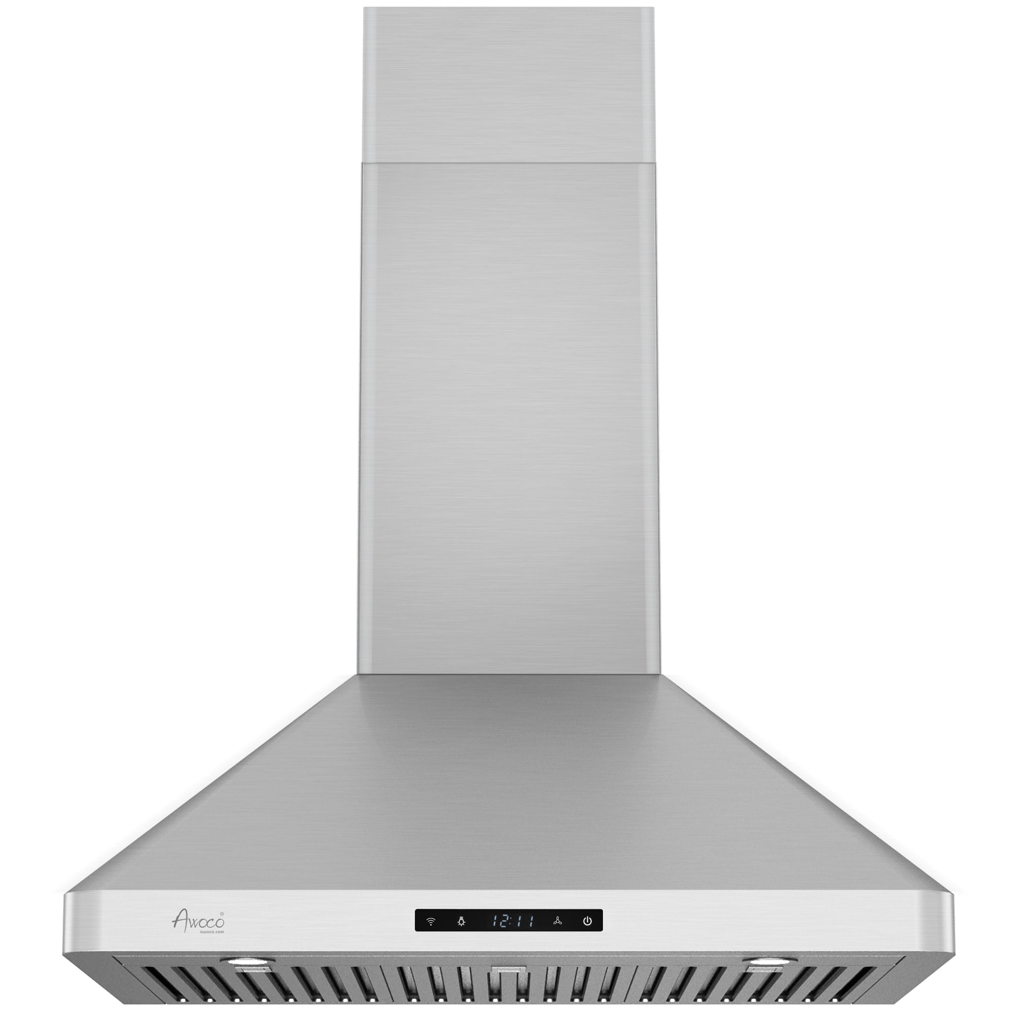 Awoco 30" Wall Mount Stainless Steel Range Hood, 3 Speeds 6” Round Top Vent 800CFM 2 LED Lights with Remote Control