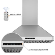 Awoco 36" Wall Mount Stainless Steel Range Hood, 3 Speeds 6” Round Top Vent 800CFM 2 LED Lights with Remote Control