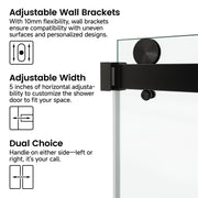 Frameless Shower Door, 60“ x 79" H Sliding Glass Shower Door, 3/8" Thick Tempered Clear Glass Shower Door with Easy Clean & Explosion-Proof Film, Matte Black Stainless Steel Hardware