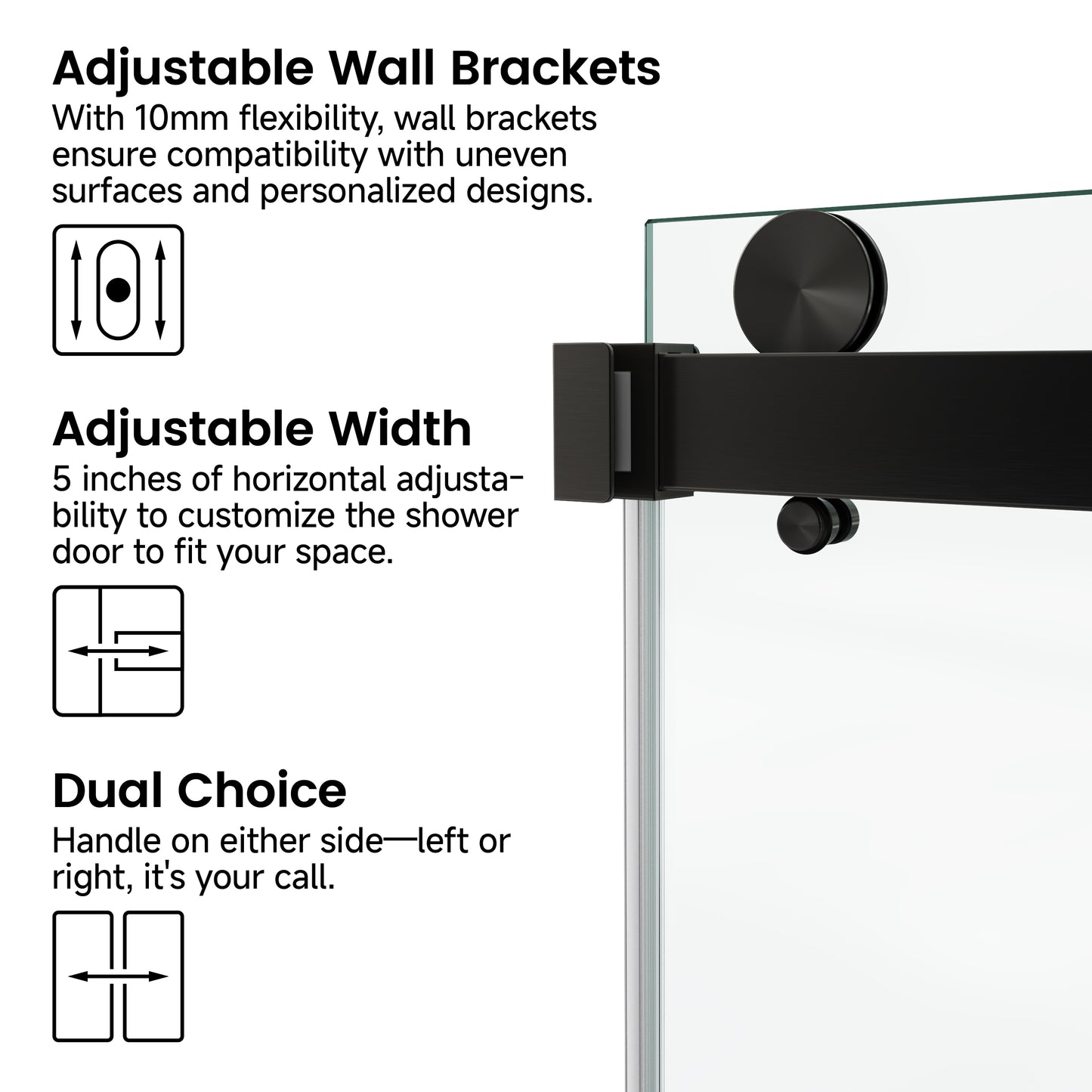 Frameless Shower Door, 48“ x 60" H Sliding Glass Shower Door, 3/8" Thick Tempered Clear Glass Shower Door with Easy Clean & Explosion-Proof Film, Matte Black Stainless Steel Hardware