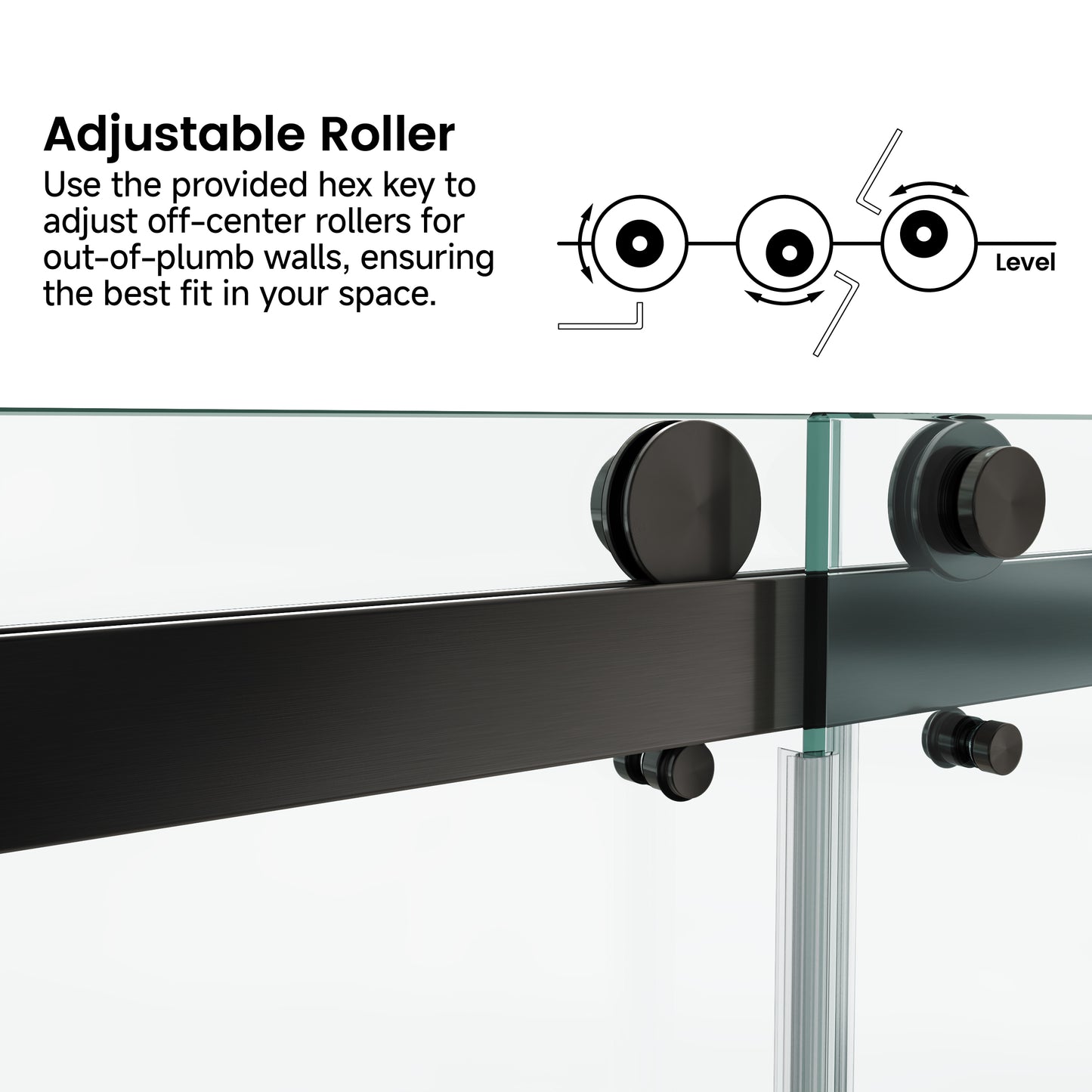 Frameless Shower Door, 54“ x 66" H Sliding Glass Shower Door, 3/8" Thick Tempered Clear Glass Shower Door with Easy Clean & Explosion-Proof Film, Matte Black Stainless Steel Hardware