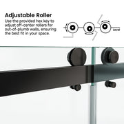 Frameless Shower Door, 66“ x 76" H Sliding Glass Shower Door, 3/8" Thick Tempered Clear Glass Shower Door with Easy Clean & Explosion-Proof Film, Matte Black Stainless Steel Hardware