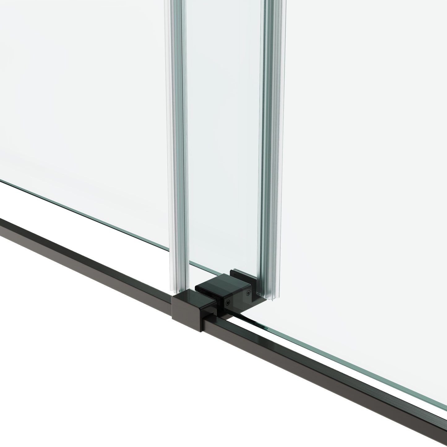 Frameless Shower Door, 54“ x 66" H Sliding Glass Shower Door, 3/8" Thick Tempered Clear Glass Shower Door with Easy Clean & Explosion-Proof Film, Matte Black Stainless Steel Hardware